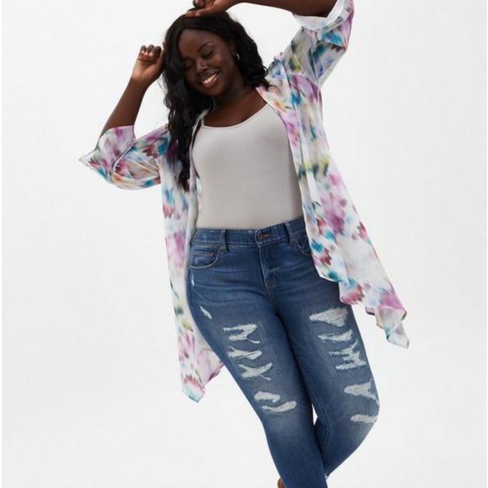 Torrid Pink Ikat Chiffon Hi-Lo‎ Kimono size 2X